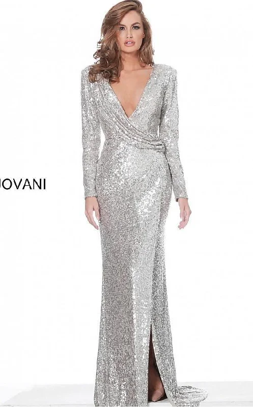 Jovani 04886 Long Sleeve Sequins Evening Prom Gown