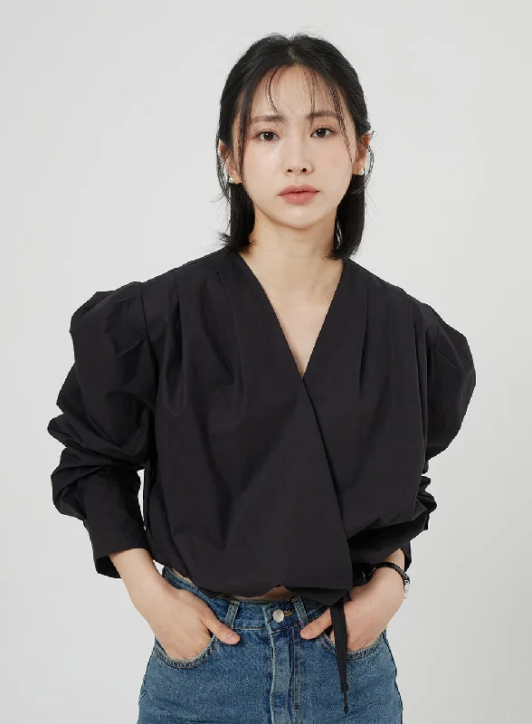 V-Neck Cropped Blouse OM303