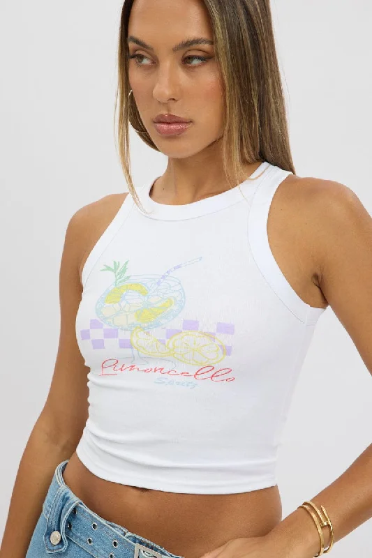 White Graphic Tank Top