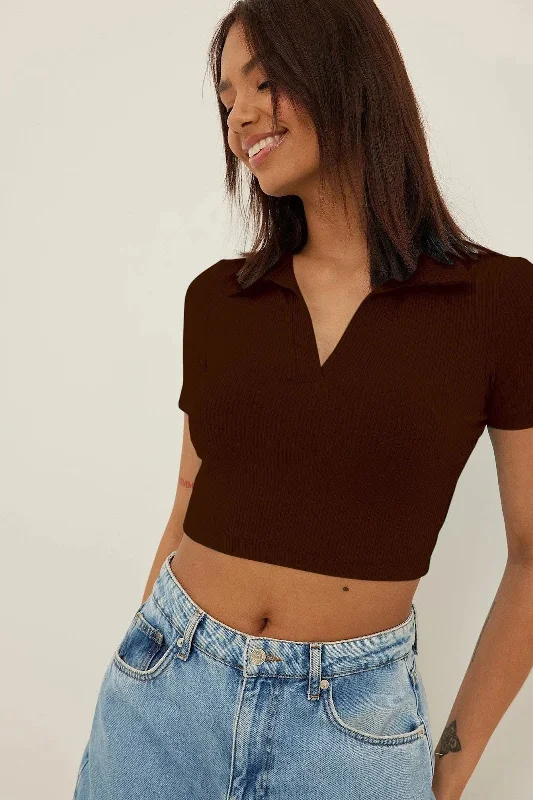 Aahwan Brown Cotton Blend V-Neck Top