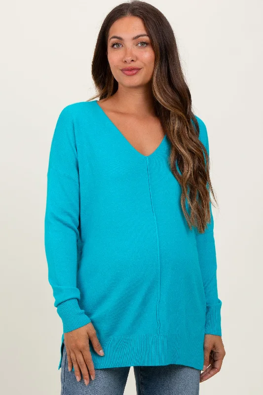 Jade Front Seam V-Neck Side Slit Maternity Sweater