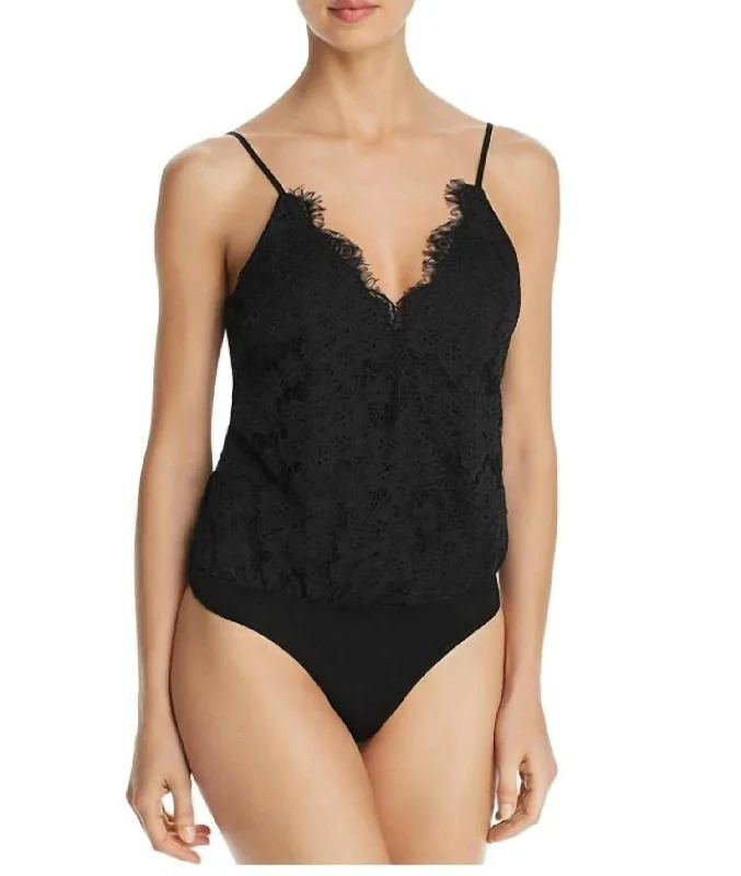 Lizzie Crossover Lace V Neck Sleeveless Bodysuit In Black