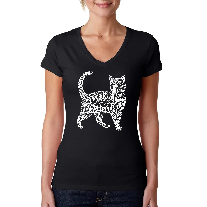 Cat  - Women's Word Art V-Neck T-Shirt