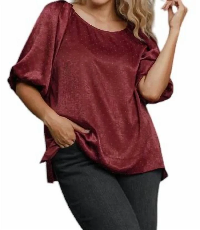 Rhinestone Satin Top - Plus In Wine