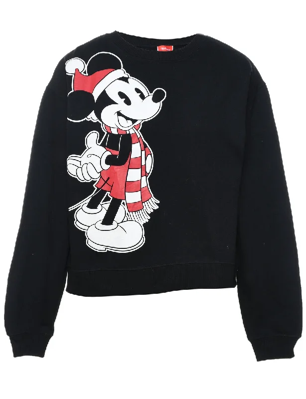 Black, Red & White Mickey Mouse Design Christmas Sweatshirt - S