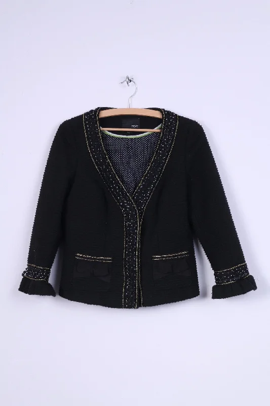 Next Womens 38 S/M Jacket Black Wool Blend Ornaments Gold Thread 3/4 Sleeve