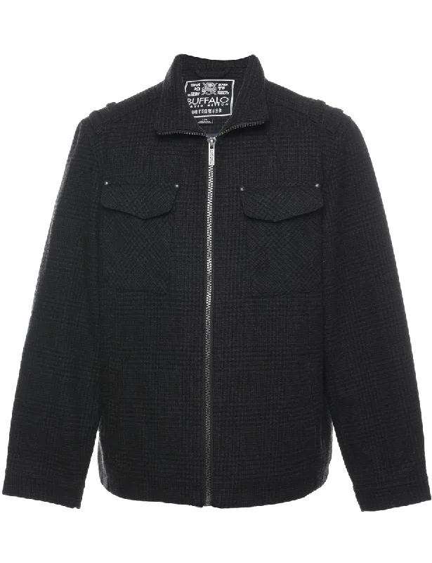 Dark Grey Checked Zip-Front Jacket - L