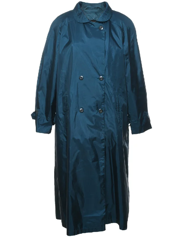 Double Breasted Teal Classic Trench Coat - L