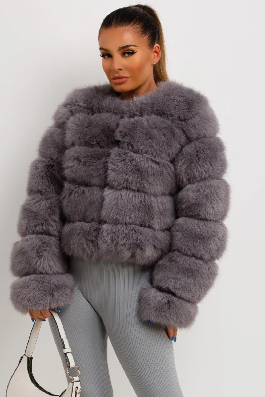 Faux Fur Bubble Coat Grey