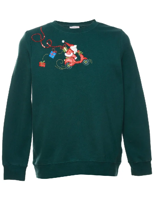 Festive Gifts Design Dark Green Embroidered Christmas Sweatshirt - M