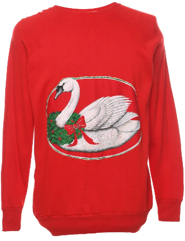 Festive Print Swan Christmas Sweatshirt - XL