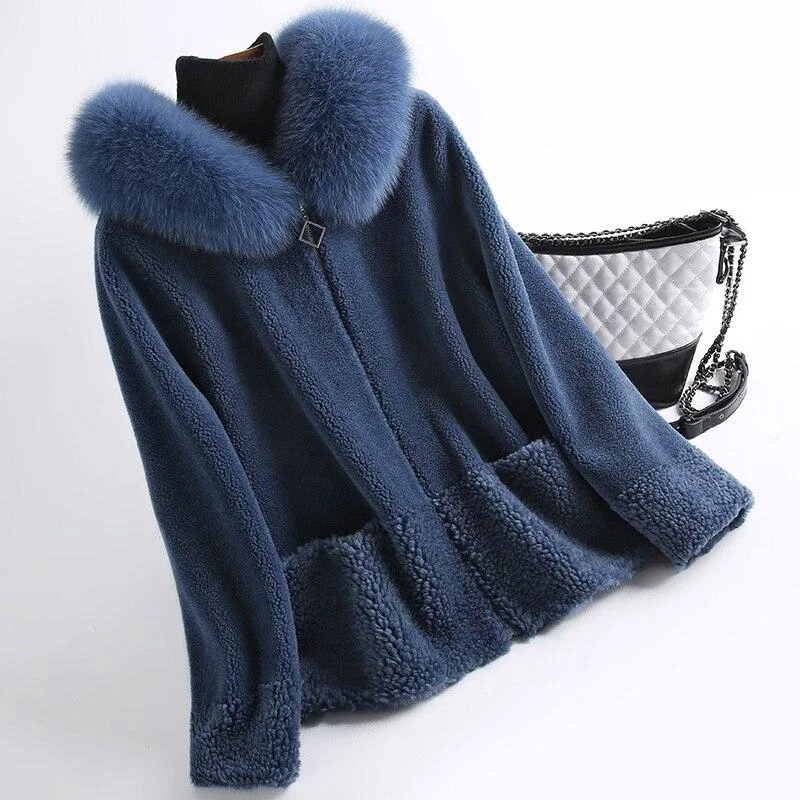 Korean Fashion Winter Thick Women's Sheep Shearing Fox Fur Coats & Jackets