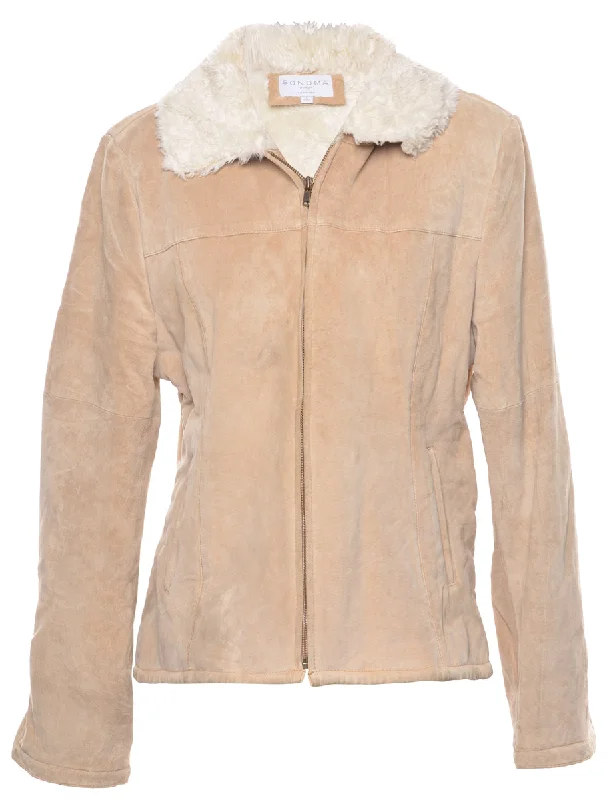 Light Brown Shearling Suede Jacket - L