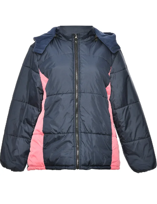 Navy & Pink Zip-Front Two-Tone Puffer Jacket - L