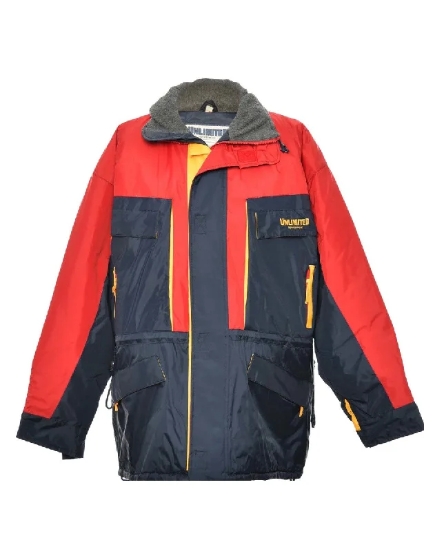 Navy, Red & Yellow Contrast Zip-Front Mountaineering Jacket - L