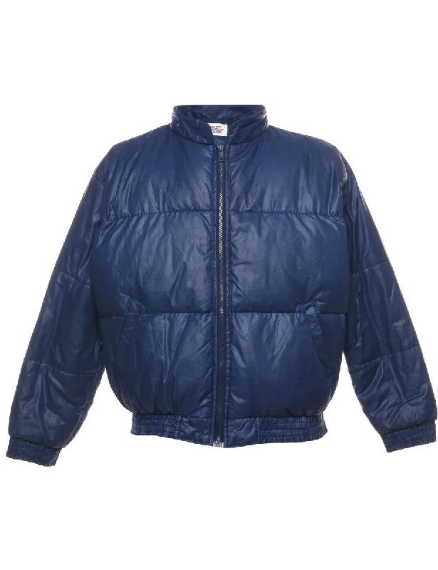 Navy Zip-Front Classic Puffer Jacket - L