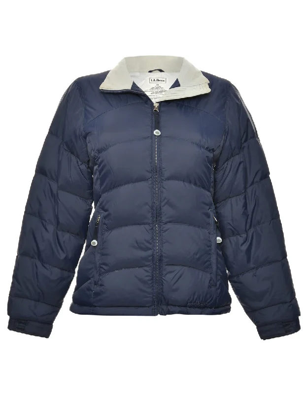 Navy Zip-Front Puffer Jacket - XS