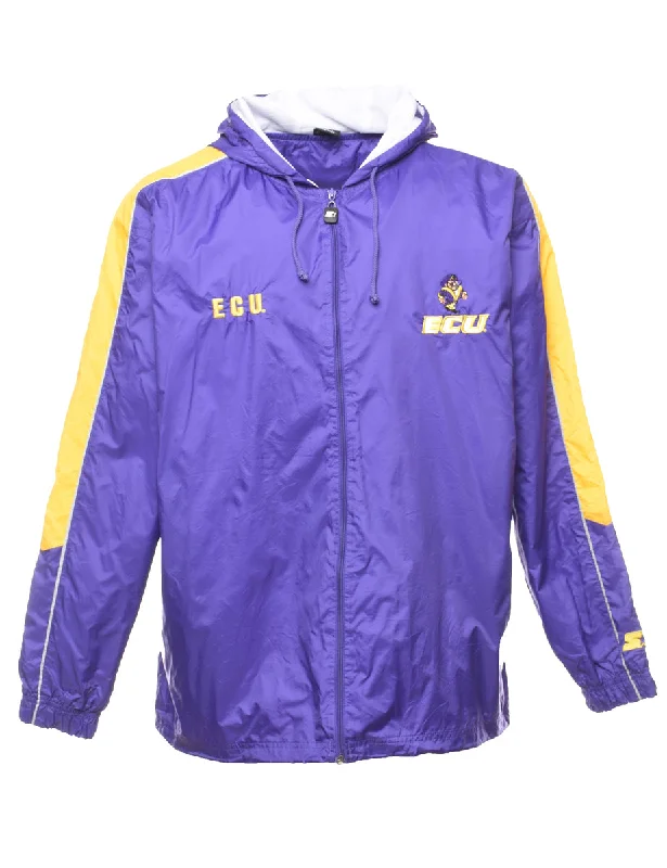 Purple & Yellow Embroidered Zip-Front Nylon Jacket - L