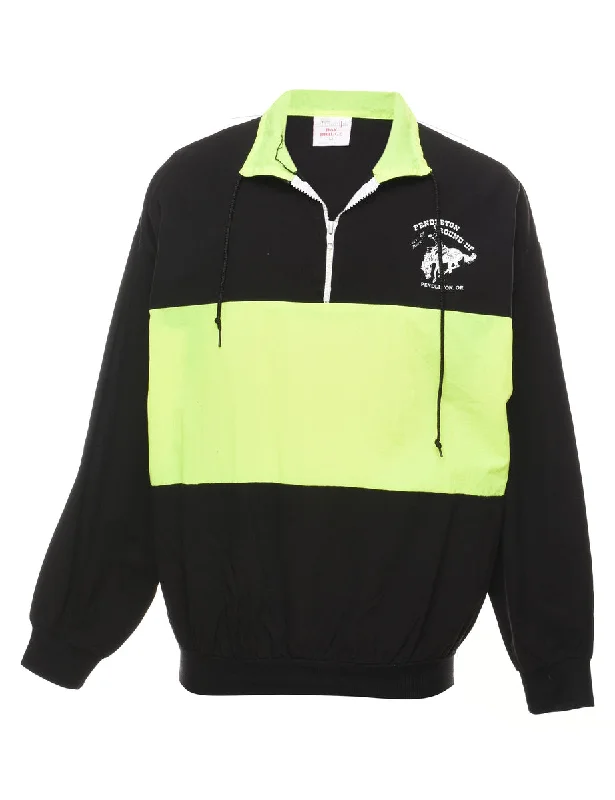 Quarter-Zip Black & Lime Green Contrast Jacket - M