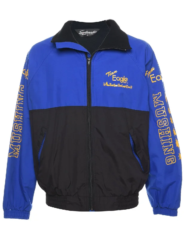 Two Tone Blue & Yellow Printed Team Eagle Nylon Jacket - L