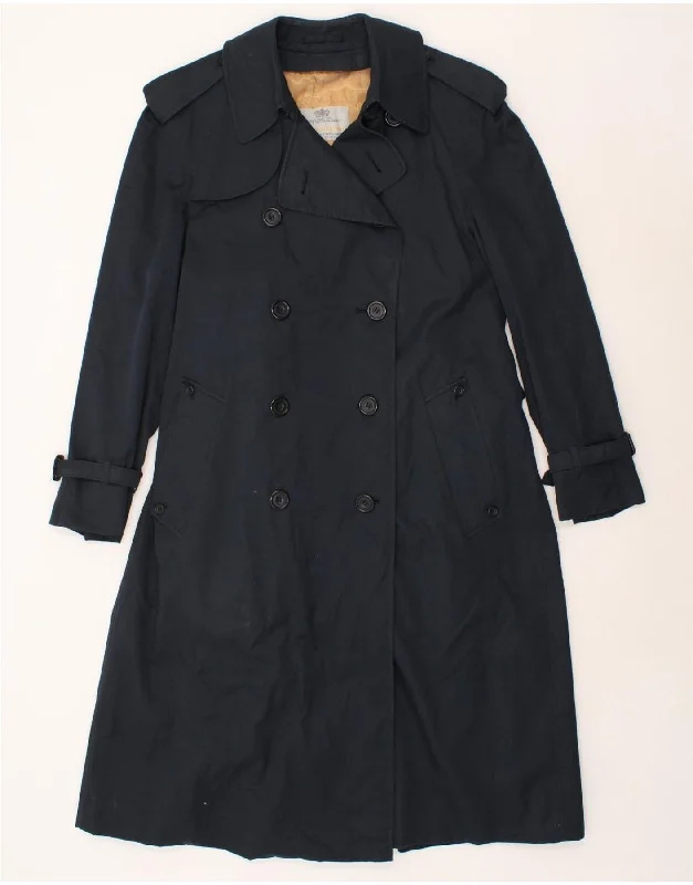 AQUASCUTUM Womens Trench Coat UK 16 Large Navy Blue Cotton