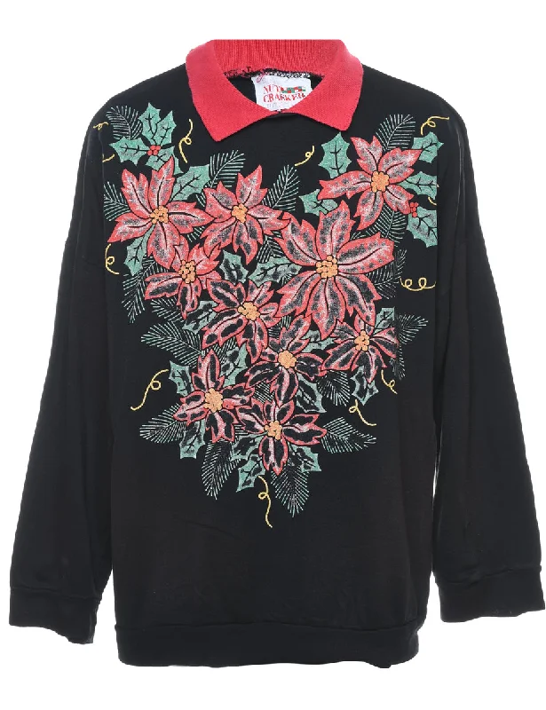 Floral Christmas Sweatshirt - L