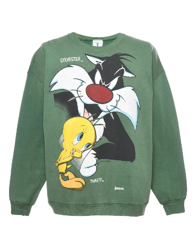 Green Tweety Cartoon 90s Sweatshirt - XL