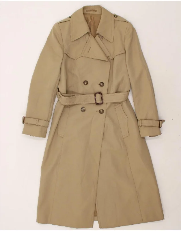 VINTAGE Womens Trench Coat UK 10 Small Beige Polyester