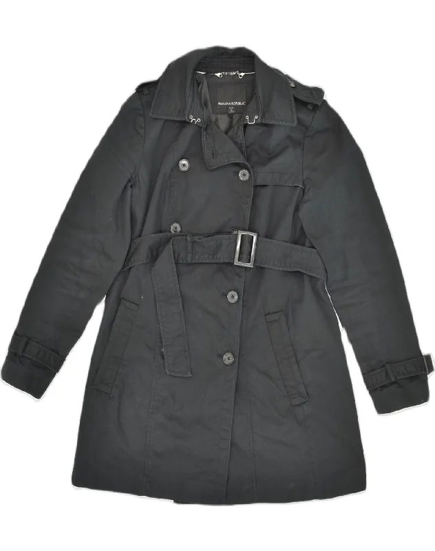 BANANA REPUBLIC Womens Double Breasted Trench Coat UK 10 Small Black