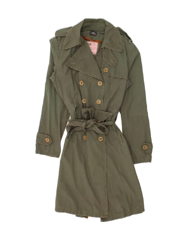 G-STAR Womens Trench Coat UK 14 Large Khaki Cotton