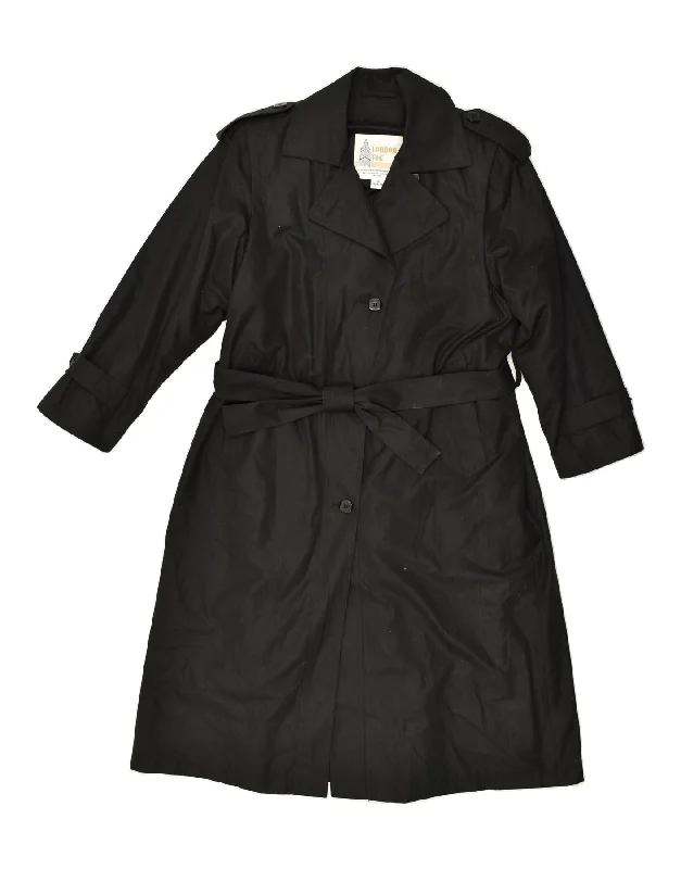 LONDON FOG Womens Petite Trench Coat US 10 Large Black Acrylic