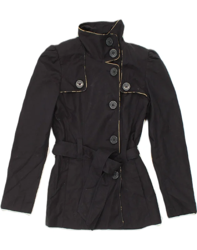 OASIS Womens Trench Coat UK 4 XS Black Cotton