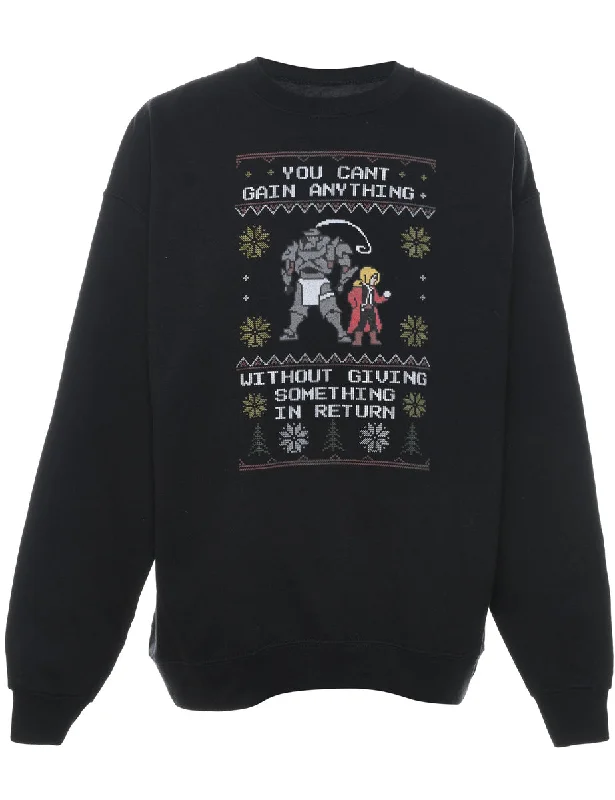 Printed Black Christmas Sweatshirt - L