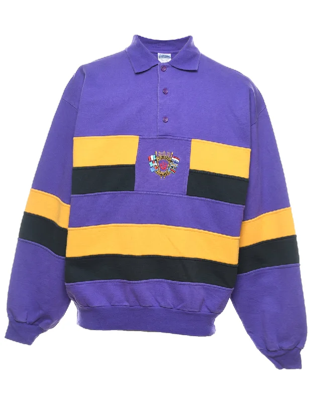 Purple & Yellow Contrast Embroidered Sweatshirt - M