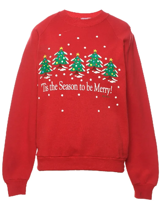 Red Christmas Printed Sweatshirt - L