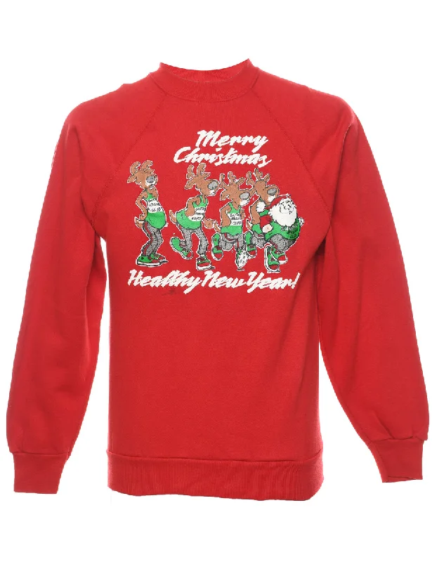 Santa Claus & Reindeer Christmas Sweatshirt - M