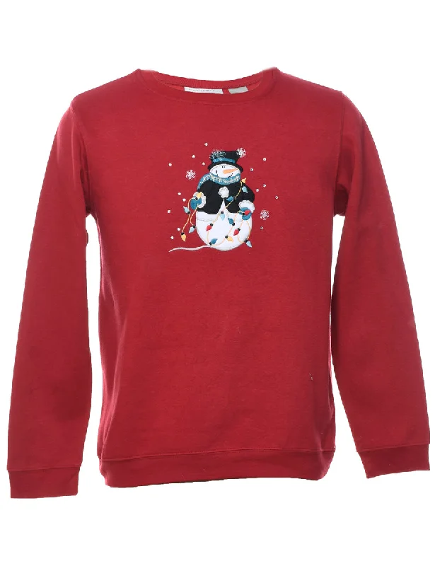 Snowman Design Maroon Christmas Sweatshirt - M