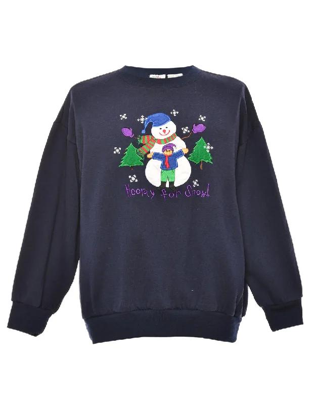 Snowman Design Navy Christmas Sweatshirt - L