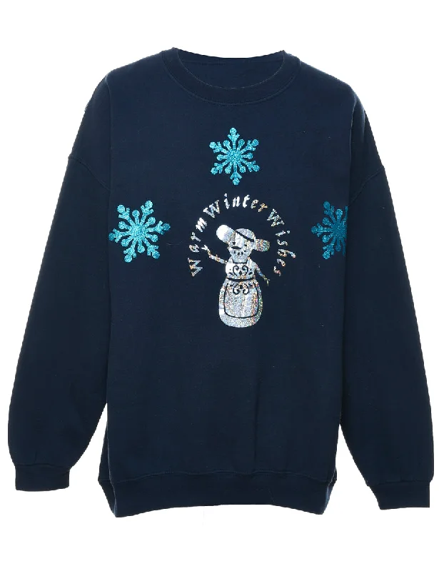 Snowman Design Navy Christmas Sweatshirt - XL