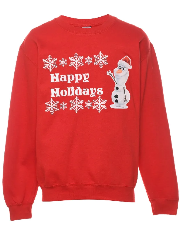 Snowman Happy Holidays Design Red Christmas Sweatshirt - S