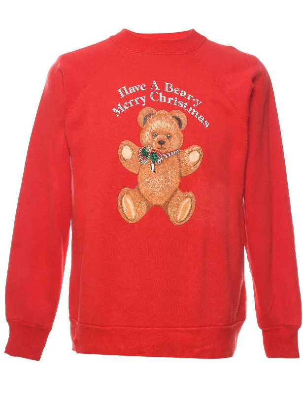 Teddy Bear Print Christmas Sweatshirt - L