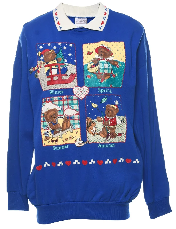 Teddy Bear Print Christmas Sweatshirt - S