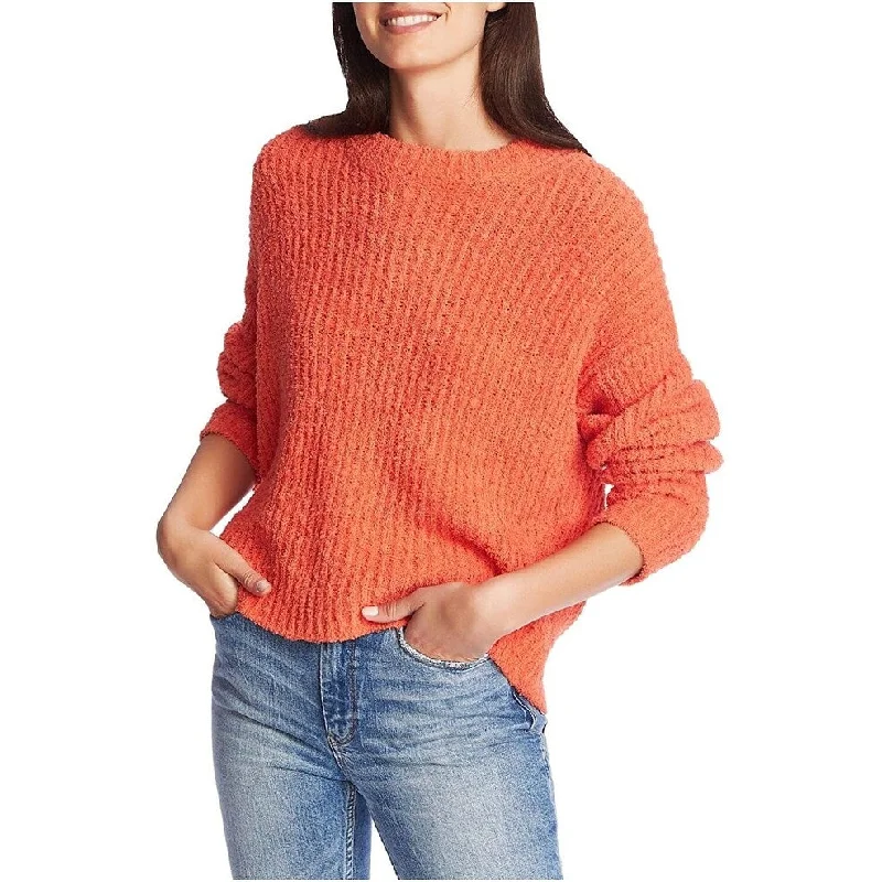 1.STATE Women's Mock Neck Terry Yarn Sweater Papaya Orange Size L - Large