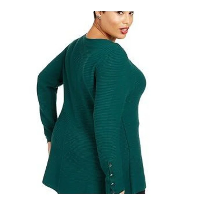 Alfani Women's Ribbed Snap-Detail Sweater Dark Green Size Extra Large - XL