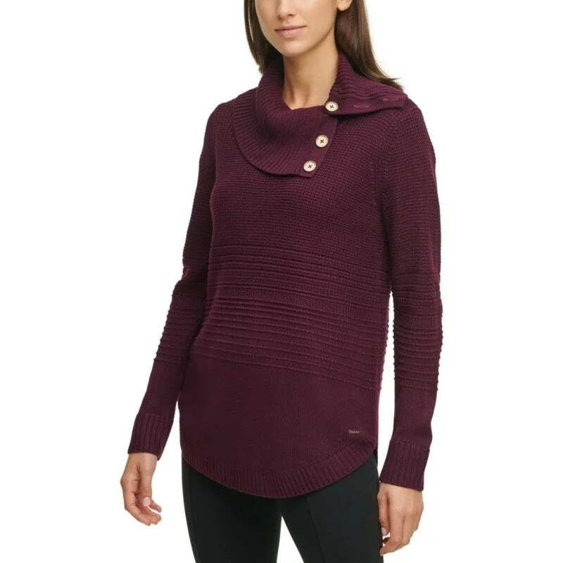 Calvin Klein Women's Buttoned Curved Hem Sweater Purple Size S - Small