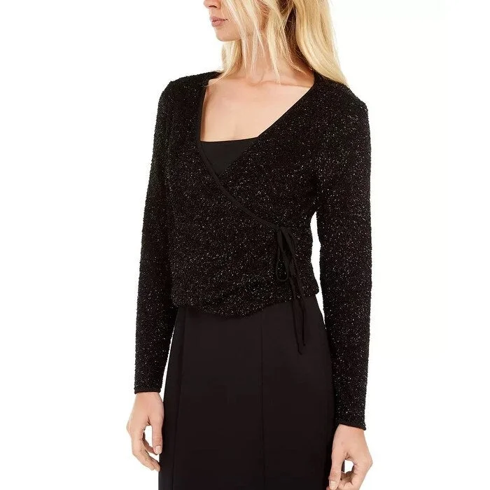 Calvin Klein Women's Glitter Wrap Sweater Black Size X-Large