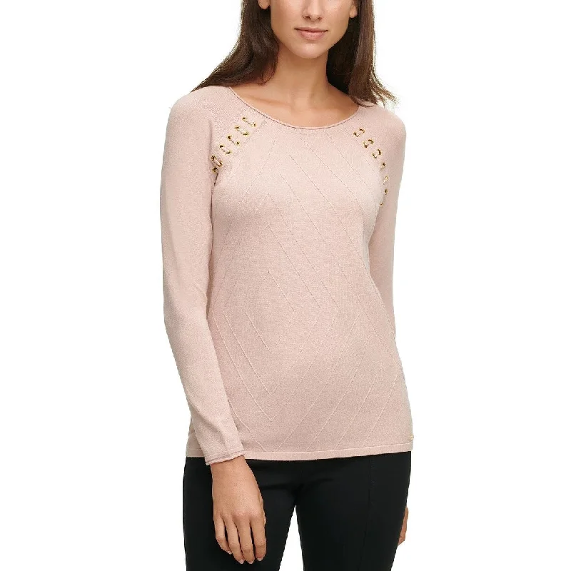 Calvin Klein Women's Lace-Up Raglan-Sleeve Solid Sweater Pink Size S - Small