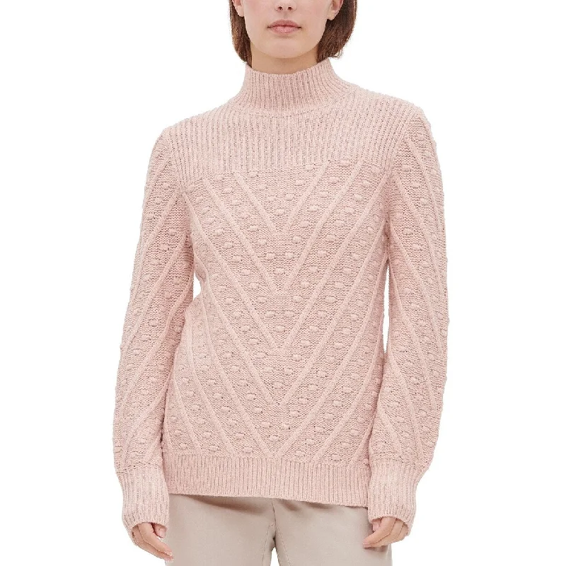 Calvin Klein Women's Popcorn Knit Mock Neck Sweater Pink Size Large