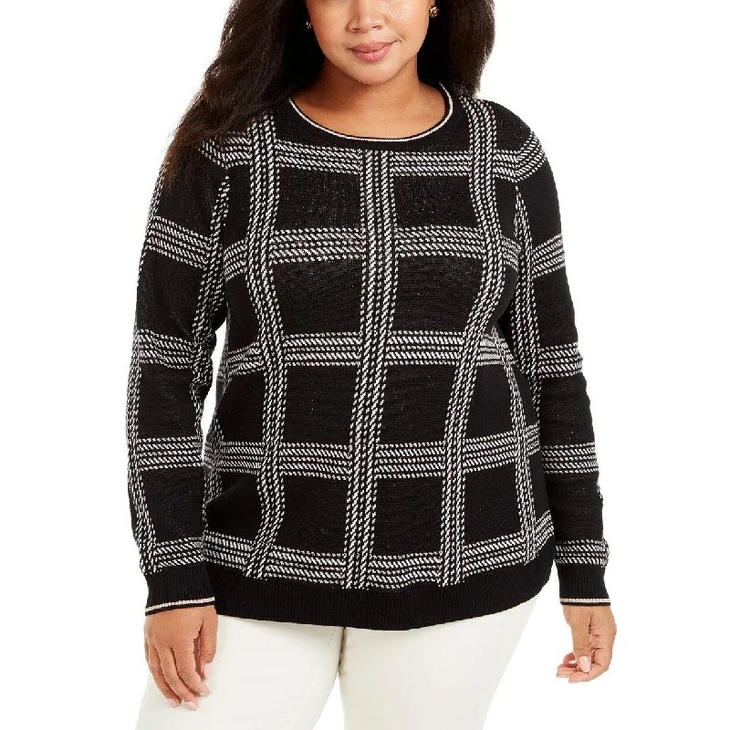 Charter Club Women's Plus Size Metallic Plaid Sweater Black Size 3 Extra Large - XXX-Large