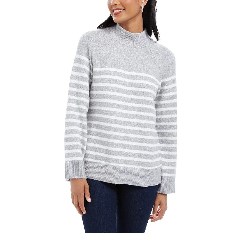 Charter Club Women's Striped Mockneck Sweater Med Gray Size Medium